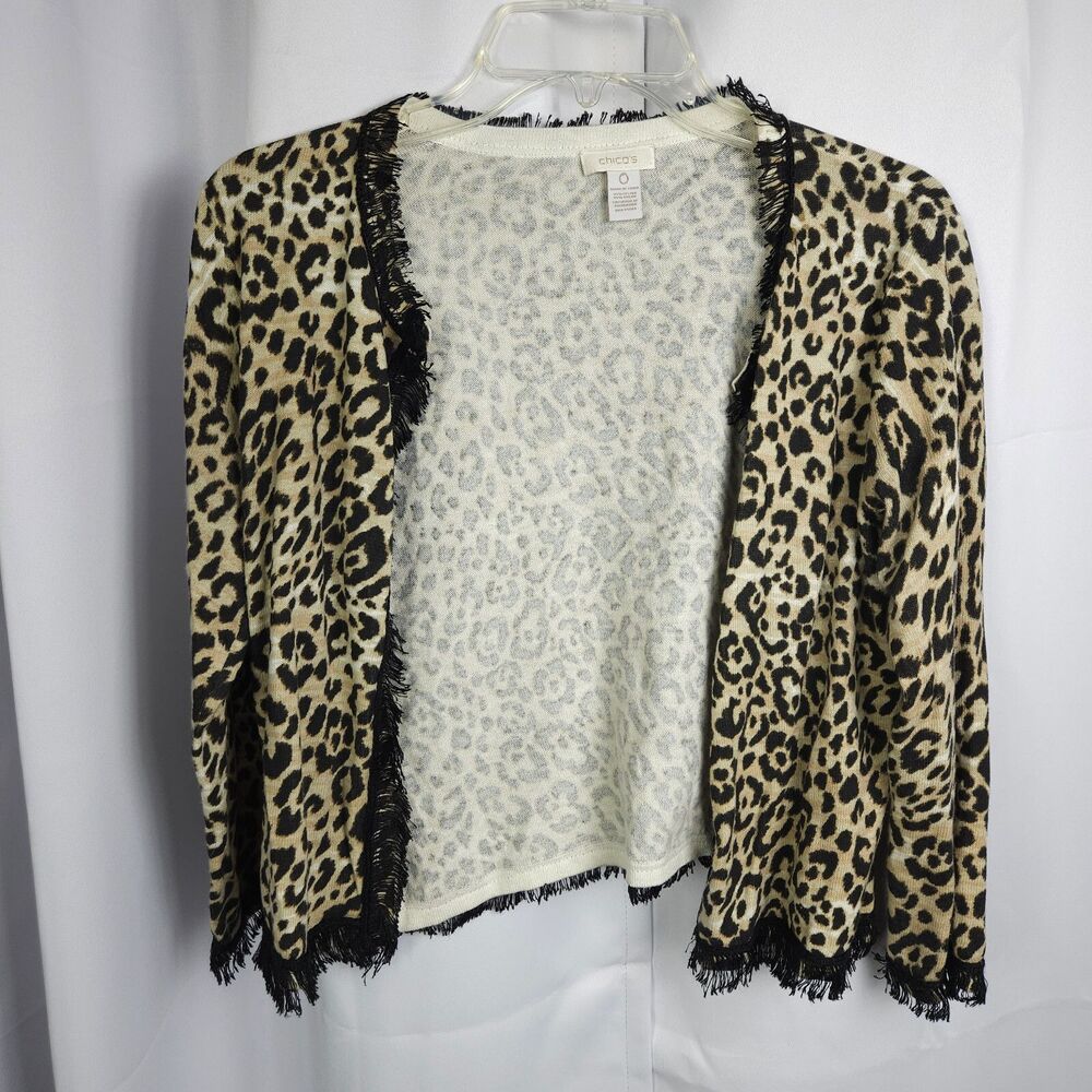 Chico's Leopard Cheetah Print Cropped‎ Open Front Cardigan Womens 0/4